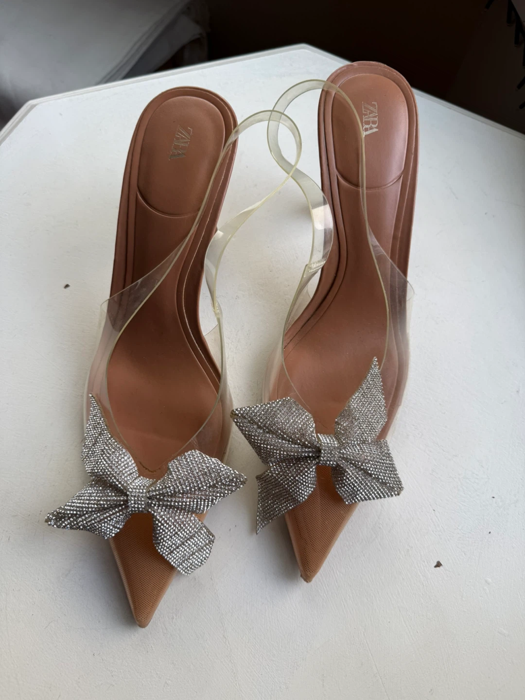 Zara rhinestone bow heels sz 10 - photo 2