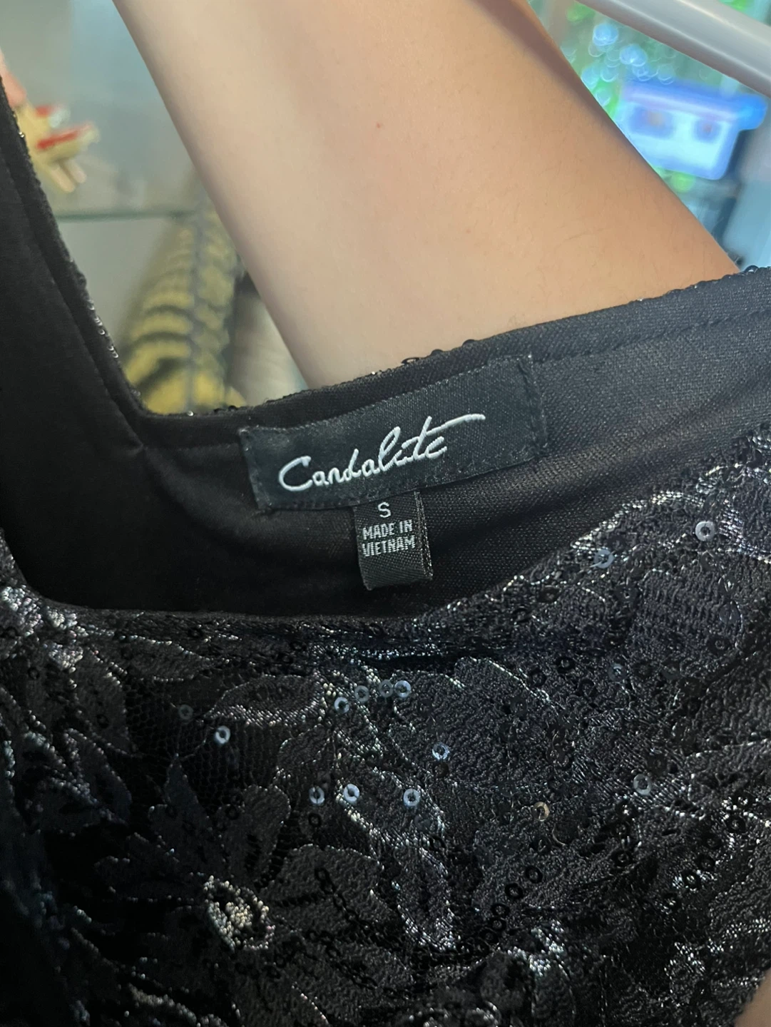 Candlelite Black Lace Sequin Dress Size S - photo 4