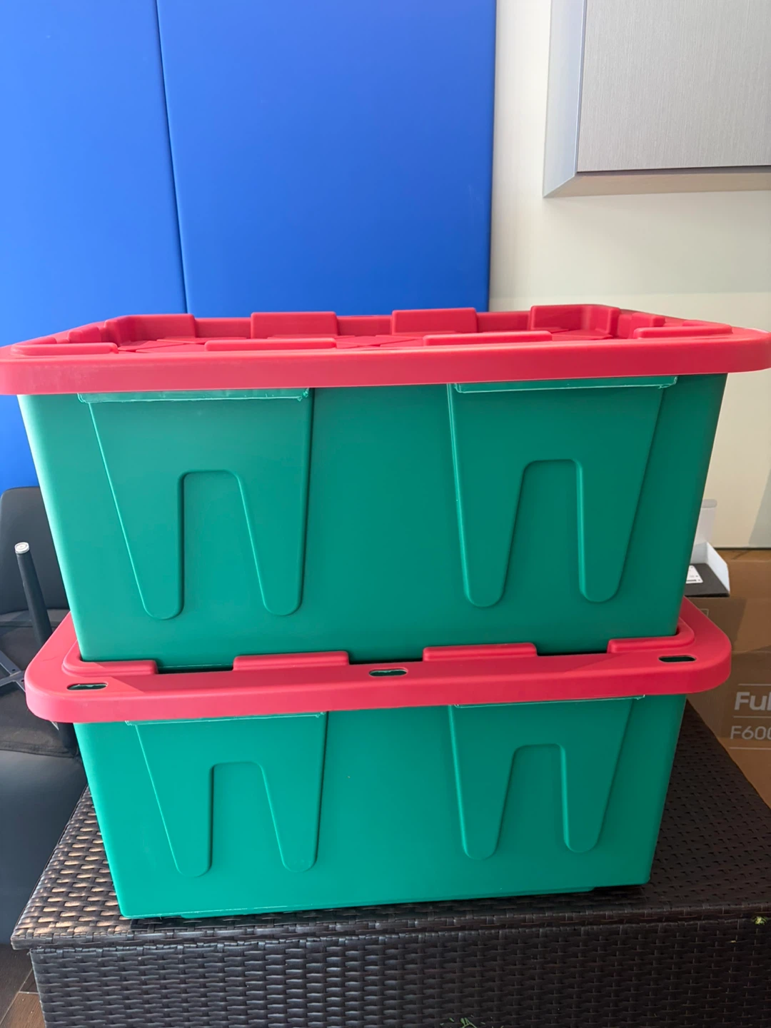 Set of 2 Green and Red Storage Totes - 27 Gallon