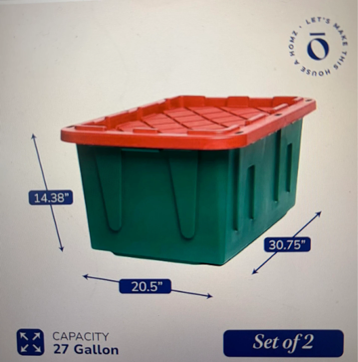 Set of 2 Green and Red Storage Totes - 27 Gallon - photo 5