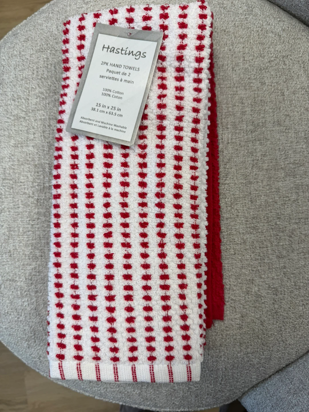Hastings 2 Pack Hand Towels Red White 15 in x 25 in