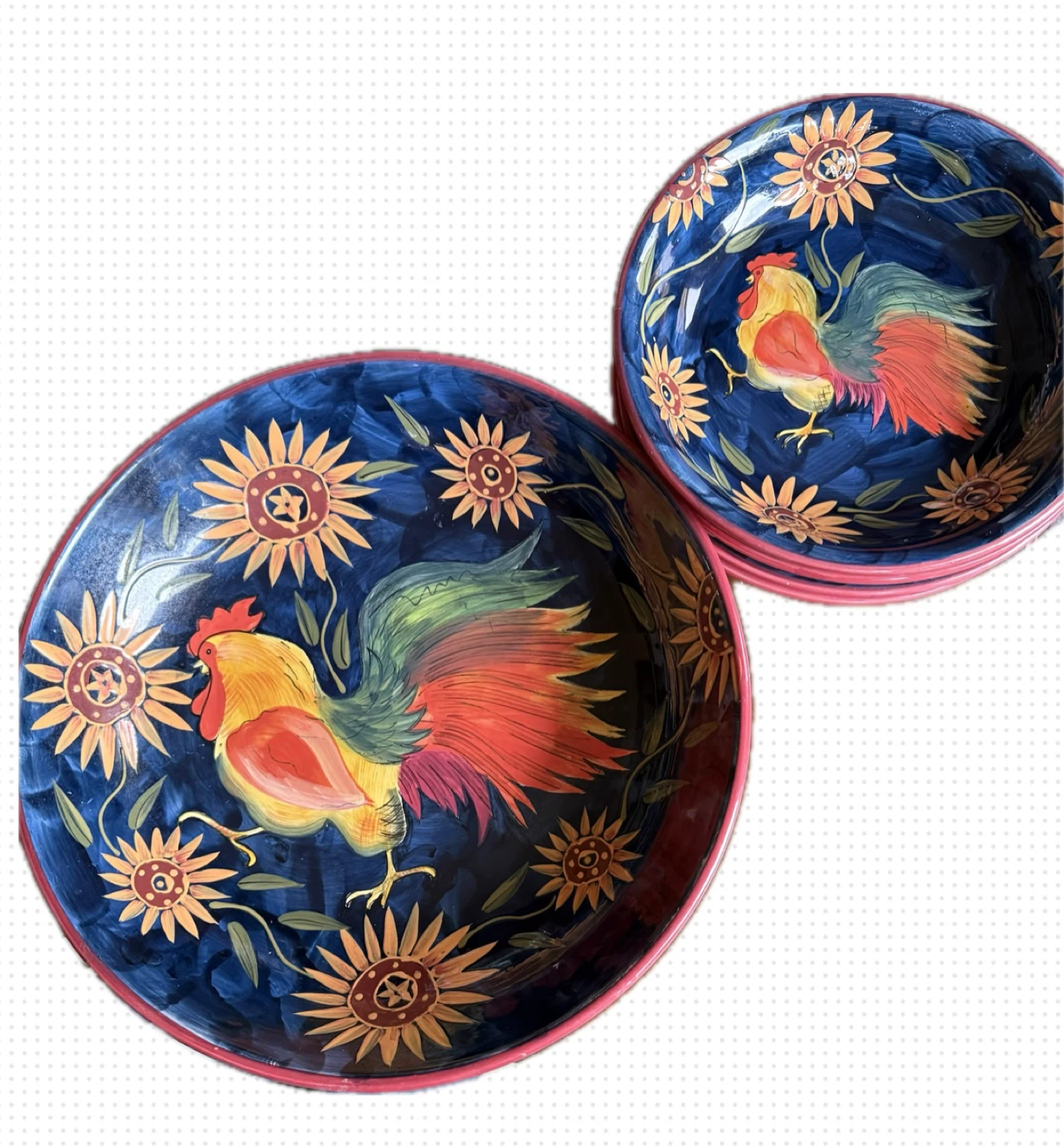 Set of 5 Rooster & Sunflower Decorative Bowls