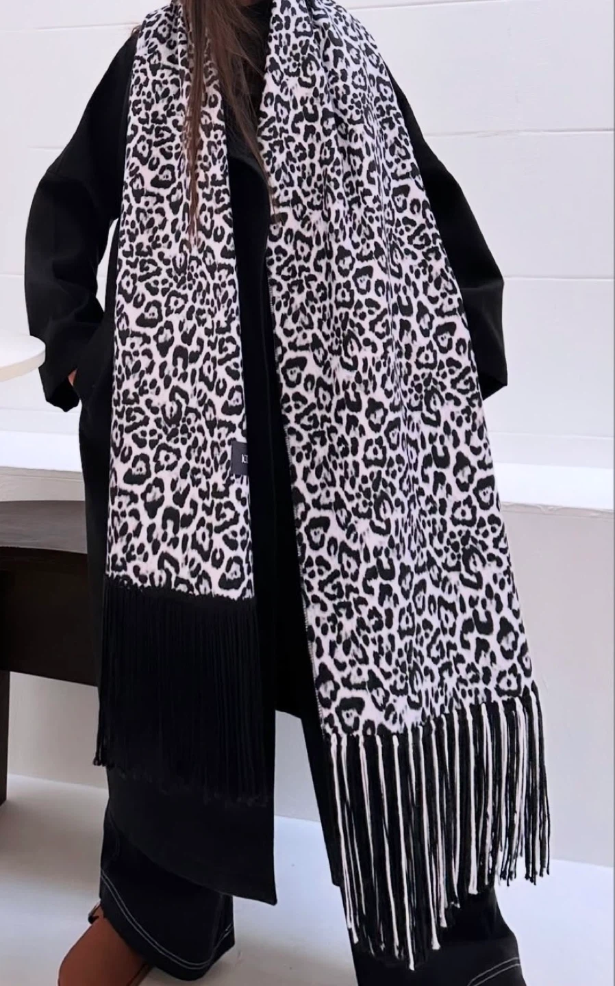 ICORDI Leopard Print Scarf with Fringe