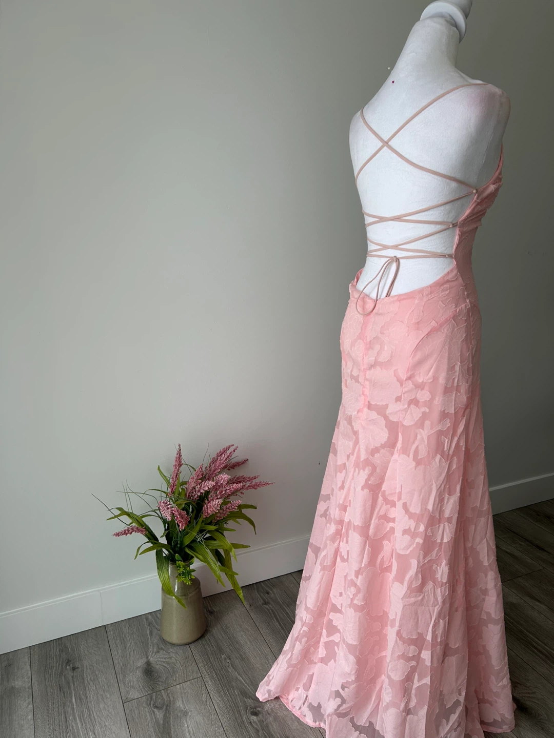 Pink Maxi Dress with Lace-Up Back - photo 3