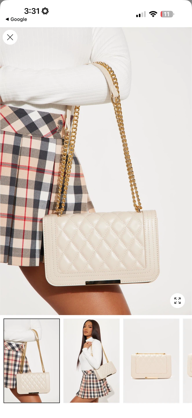 Quilted Chain Crossbody Bag - Cream