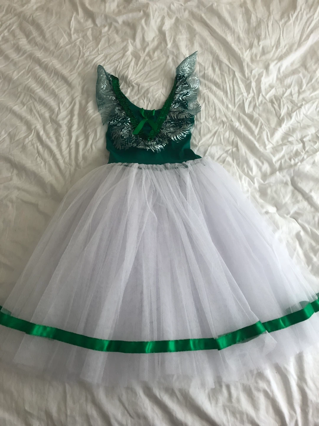 Girls Ballet Tutu Dress - Emerald Green and White