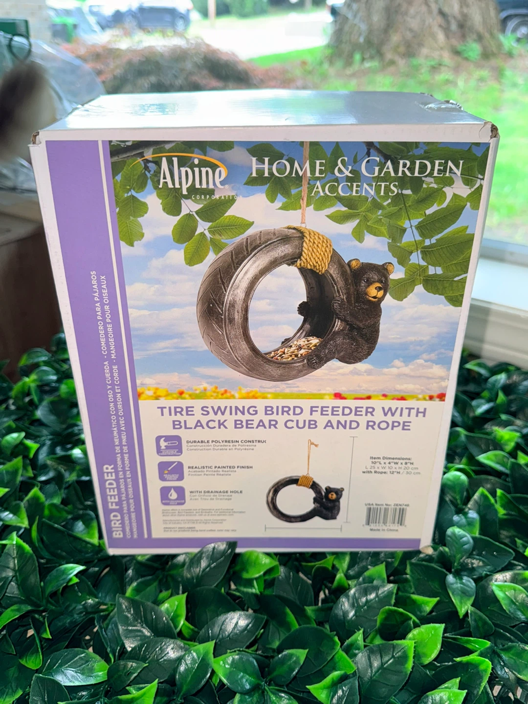 Alpine Tire Swing Bird Feeder with Black Bear Cub