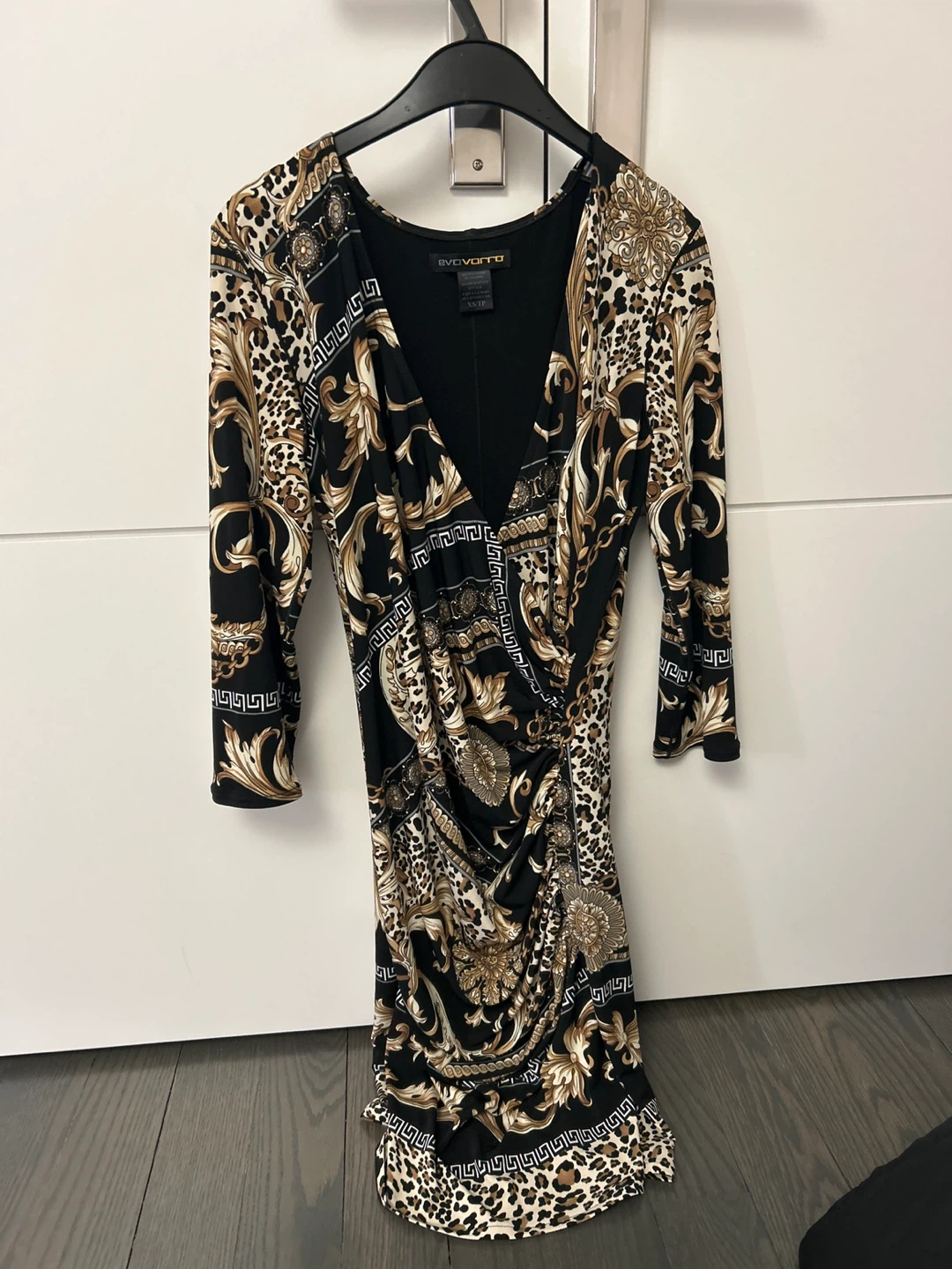 EVO VARRO Women's Black & Gold Print Wrap Dress XS/TP