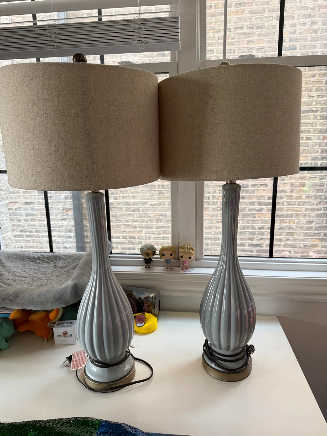 Pair of Greenish-Gray Table Lamps