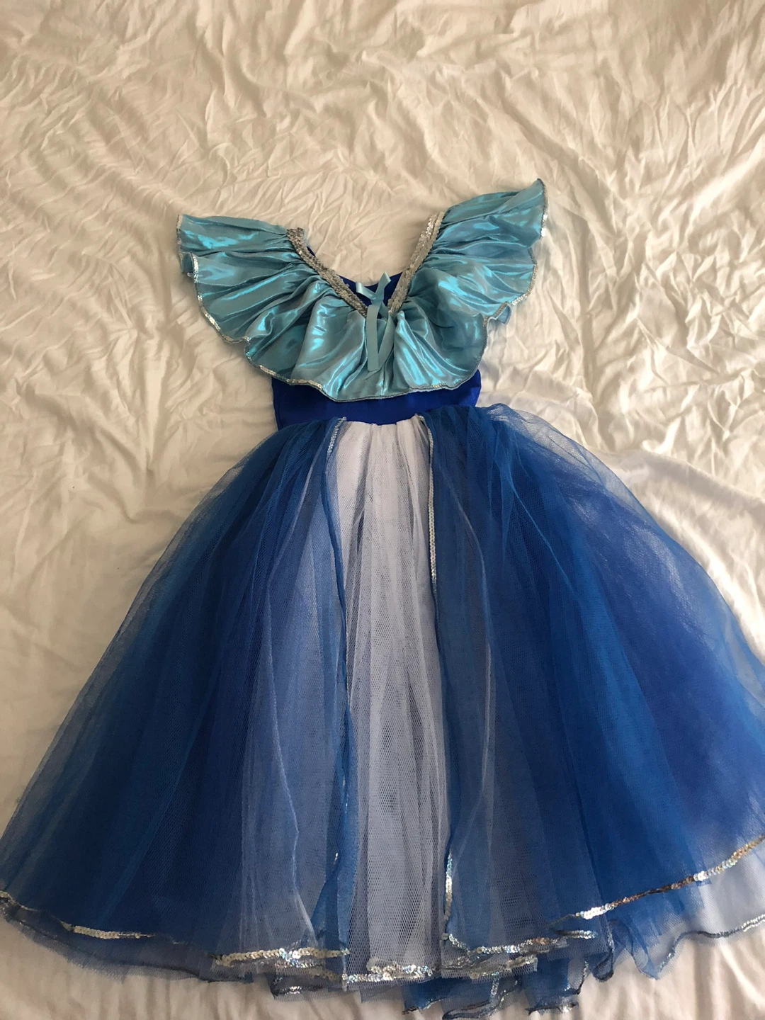 Blue and White Tulle Dress with Silver Trim