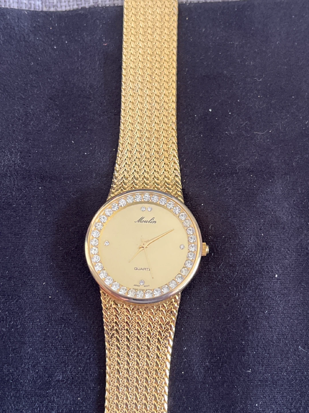Moulin Women's Gold Tone Quartz Watch with Crystal Bezel