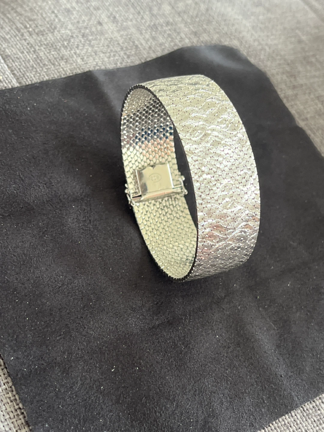 Textured Silver-Tone Wide Bracelet