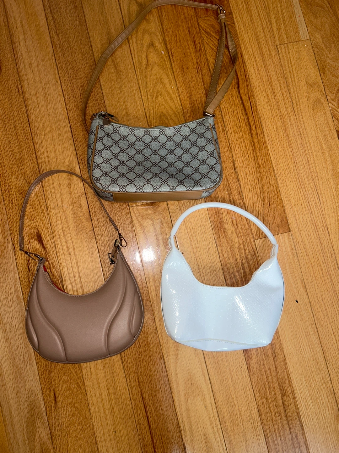 Set of 3 Shoulder Bags - Tan, White, and Patterned