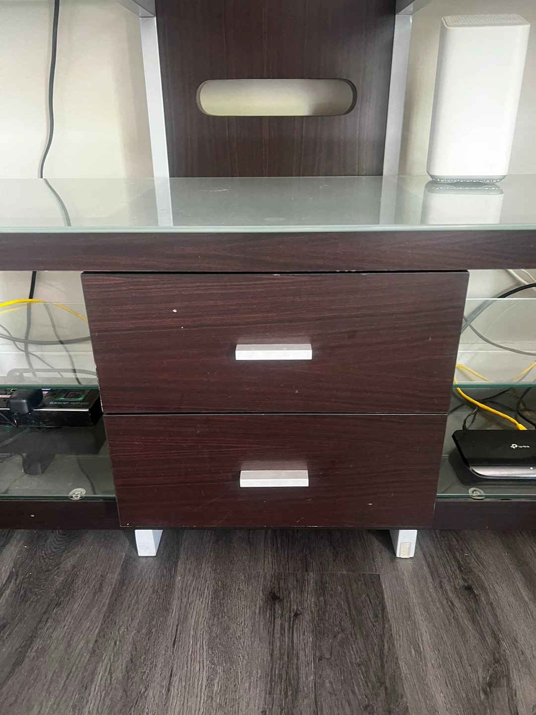 Glass Entertainment Center with Drawers - photo 2