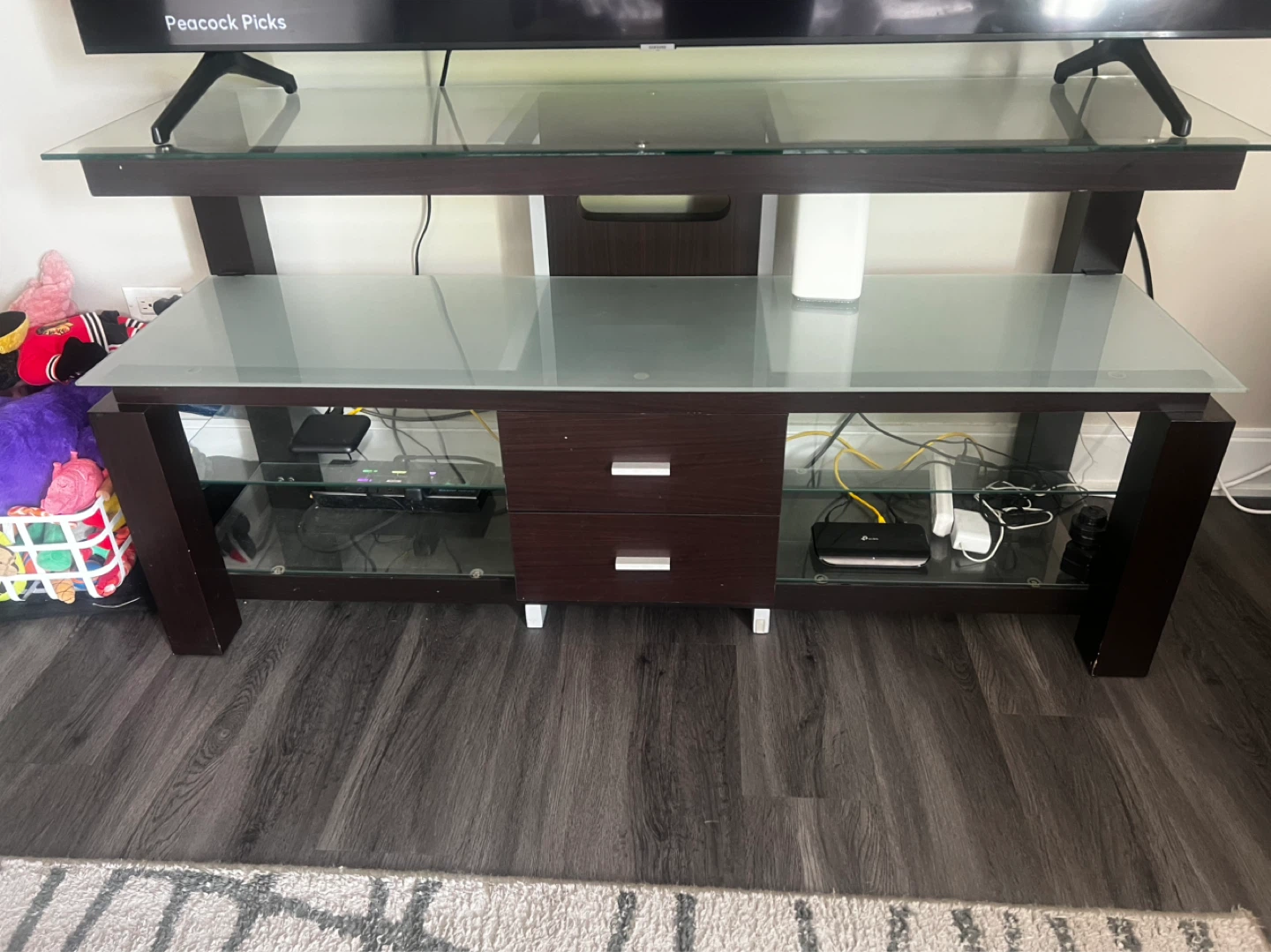 Glass Entertainment Center with Drawers