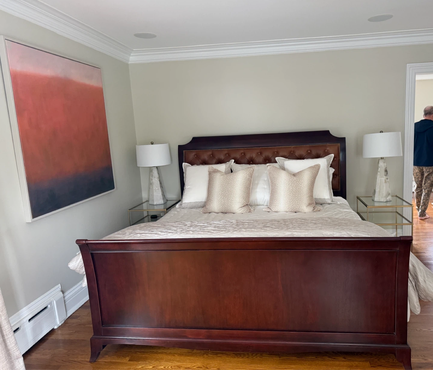 Ralph Lauren Tufted Leather Headboard Sleigh Bed Frame