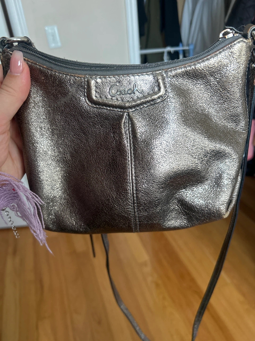 Coach Metallic Pewter Leather Crossbody Bag