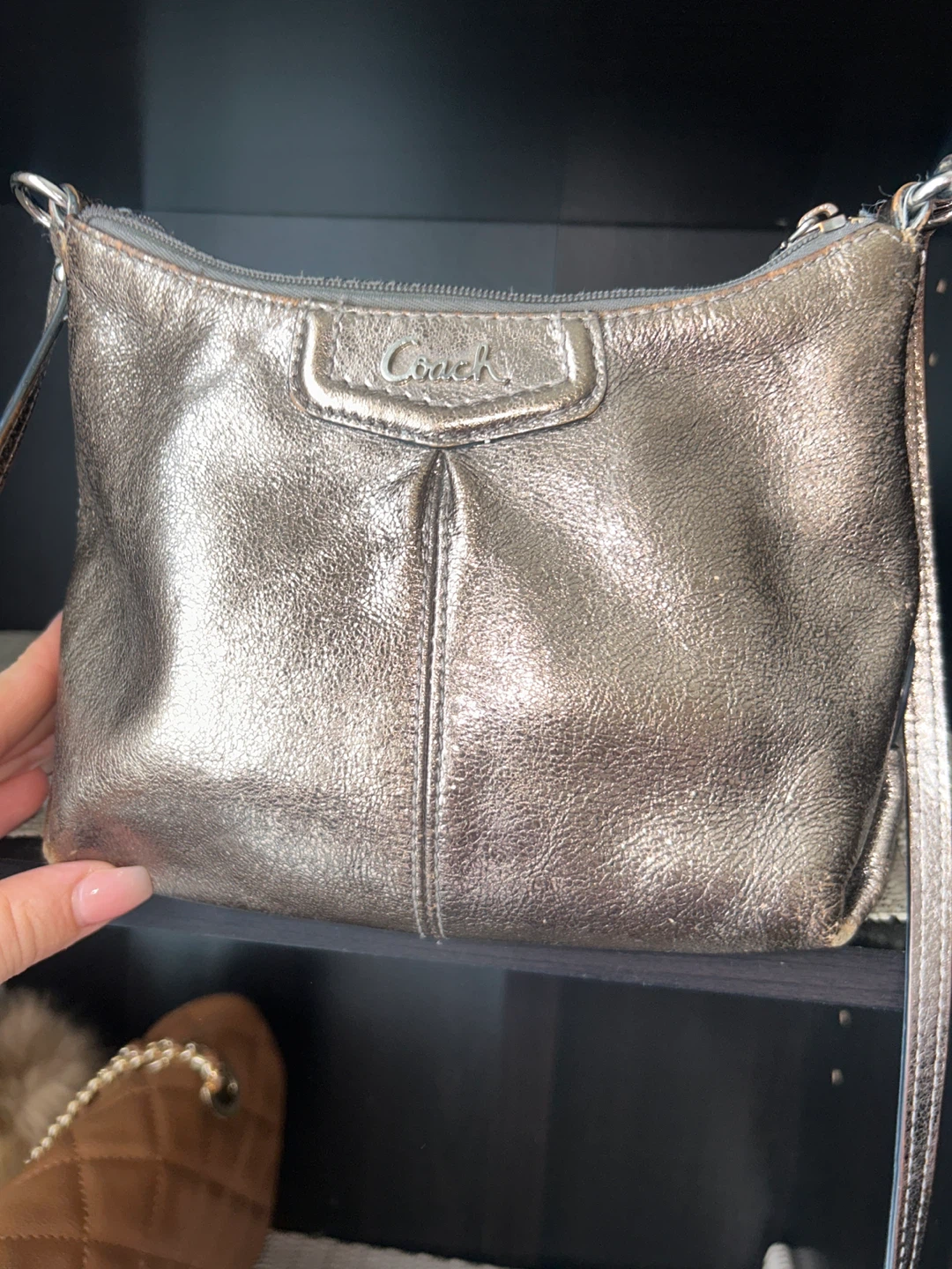Coach Metallic Pewter Leather Crossbody Bag - photo 3