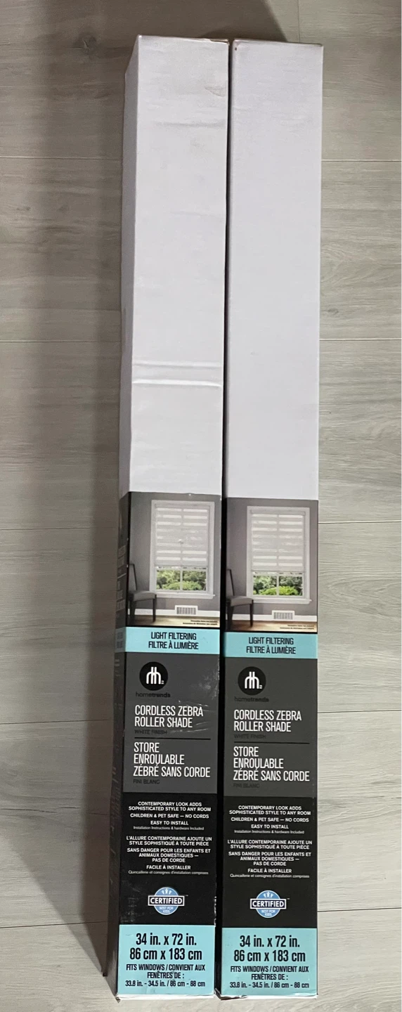 2 NEW Cordless Zebra Roller Shades 34x72 Light Filtering Blinds - photo 2