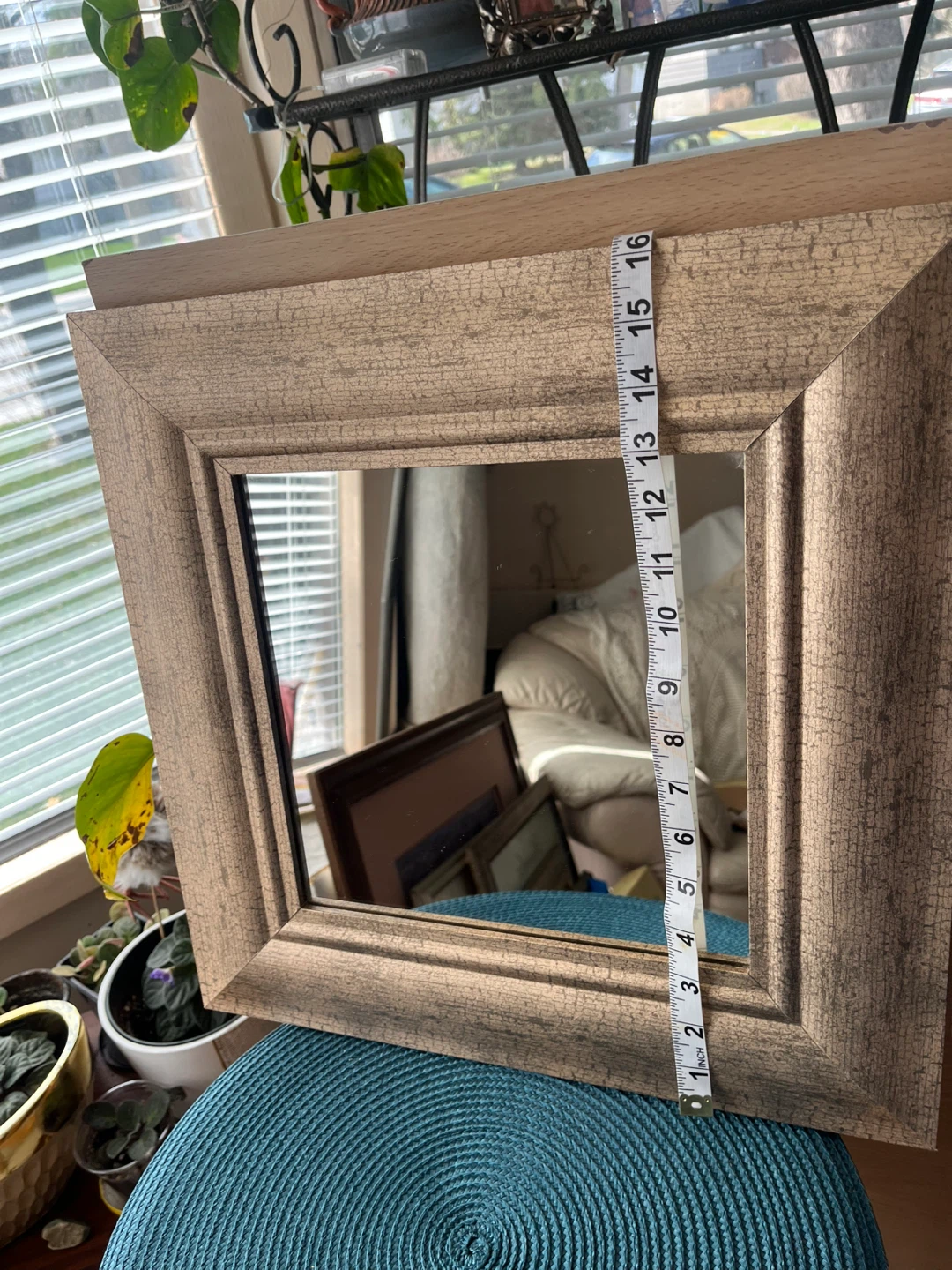 Mirror, distressed wood-look frame, 16x16, Made in Canada - photo 2