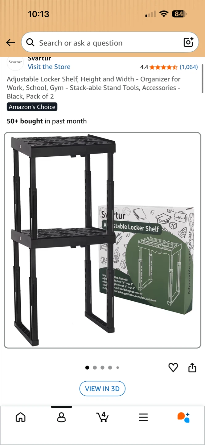 Svartur Adjustable Locker Shelf Organizer - Black, Pack of 2