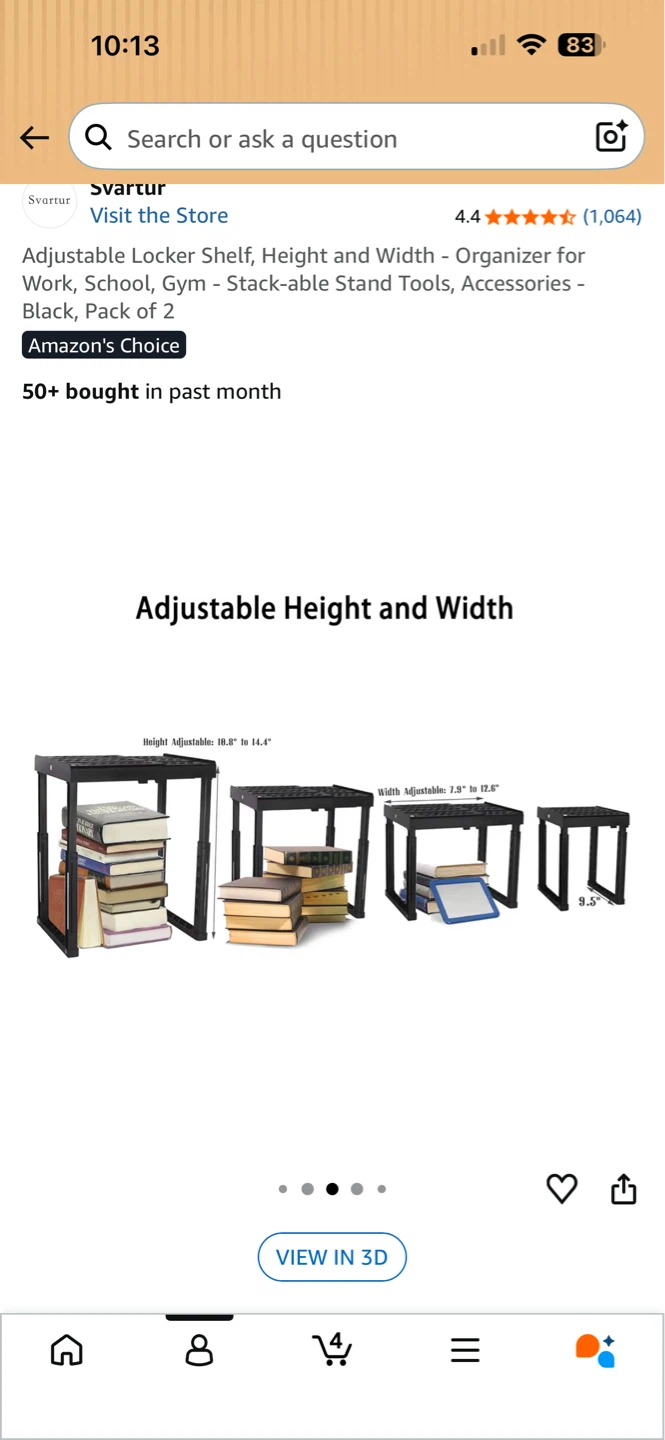Svartur Adjustable Locker Shelf Organizer - Black, Pack of 2 - photo 3