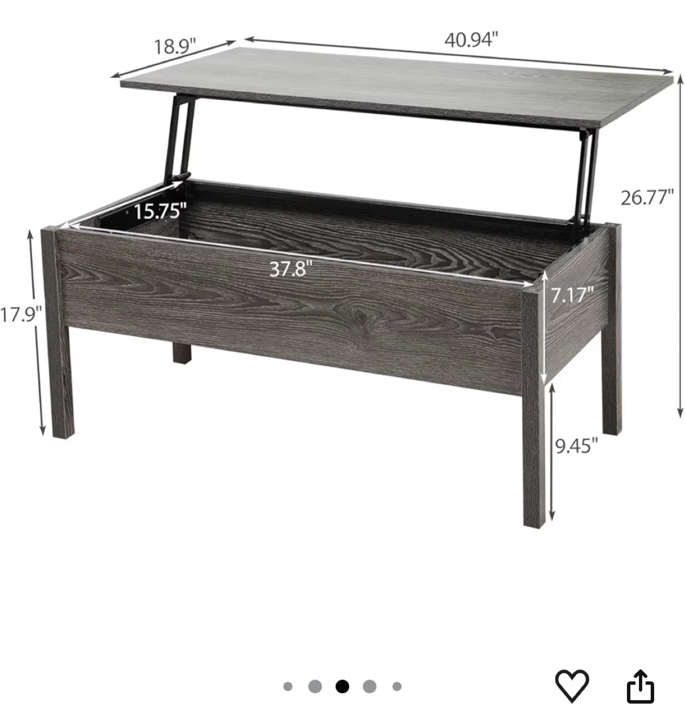 JAXSUNNY Lift Top Coffee Table with Storage - Grey Oak
