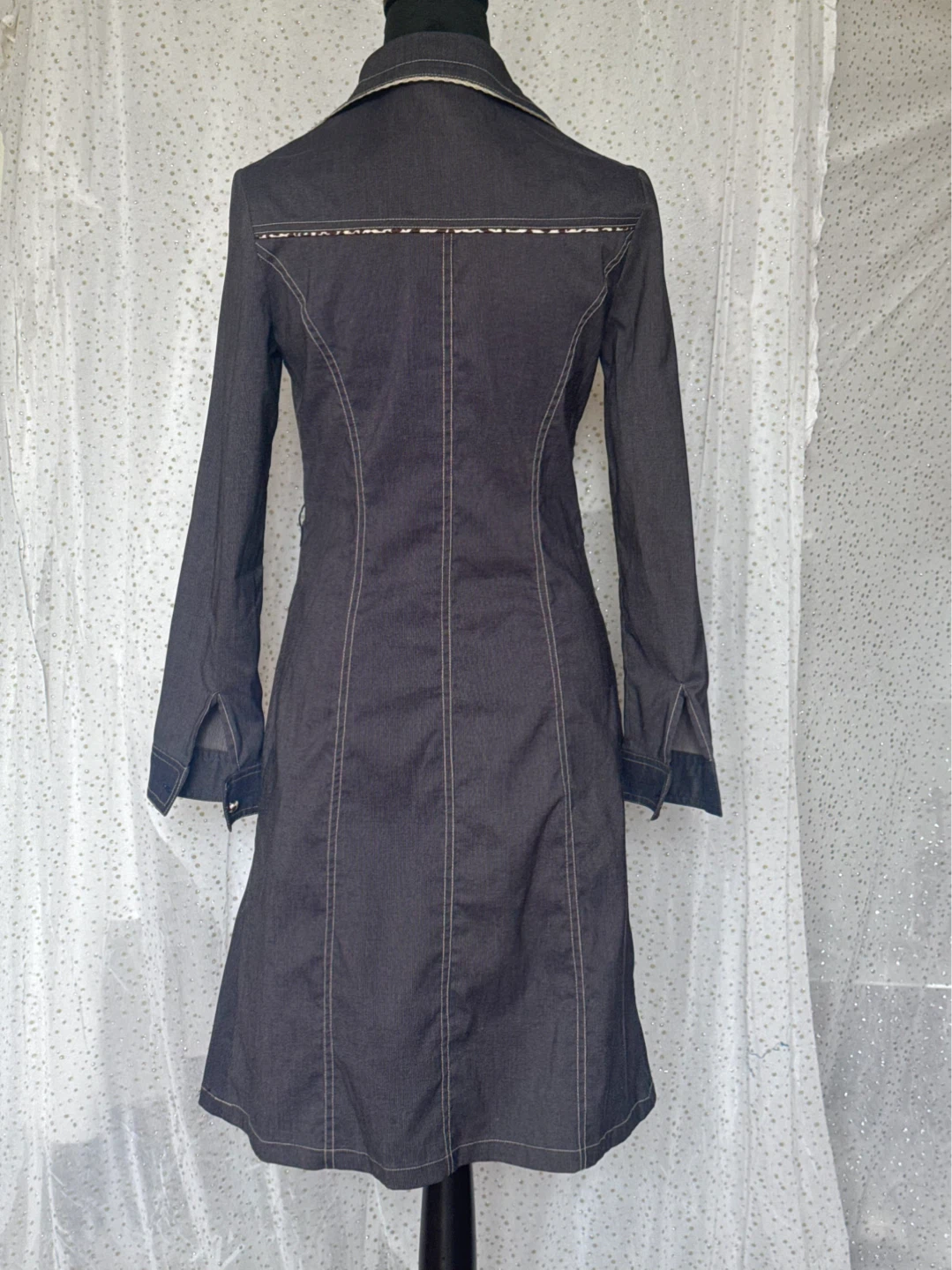 Denim Dress with Ruffle and Leopard Trim - photo 2
