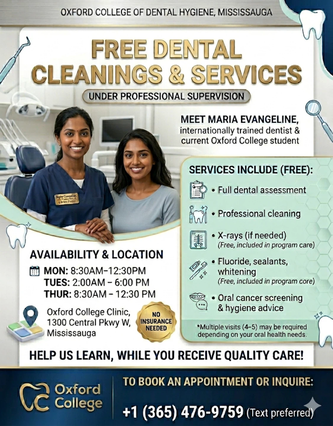 Free Dental Cleanings & Services - Oxford College Clinic