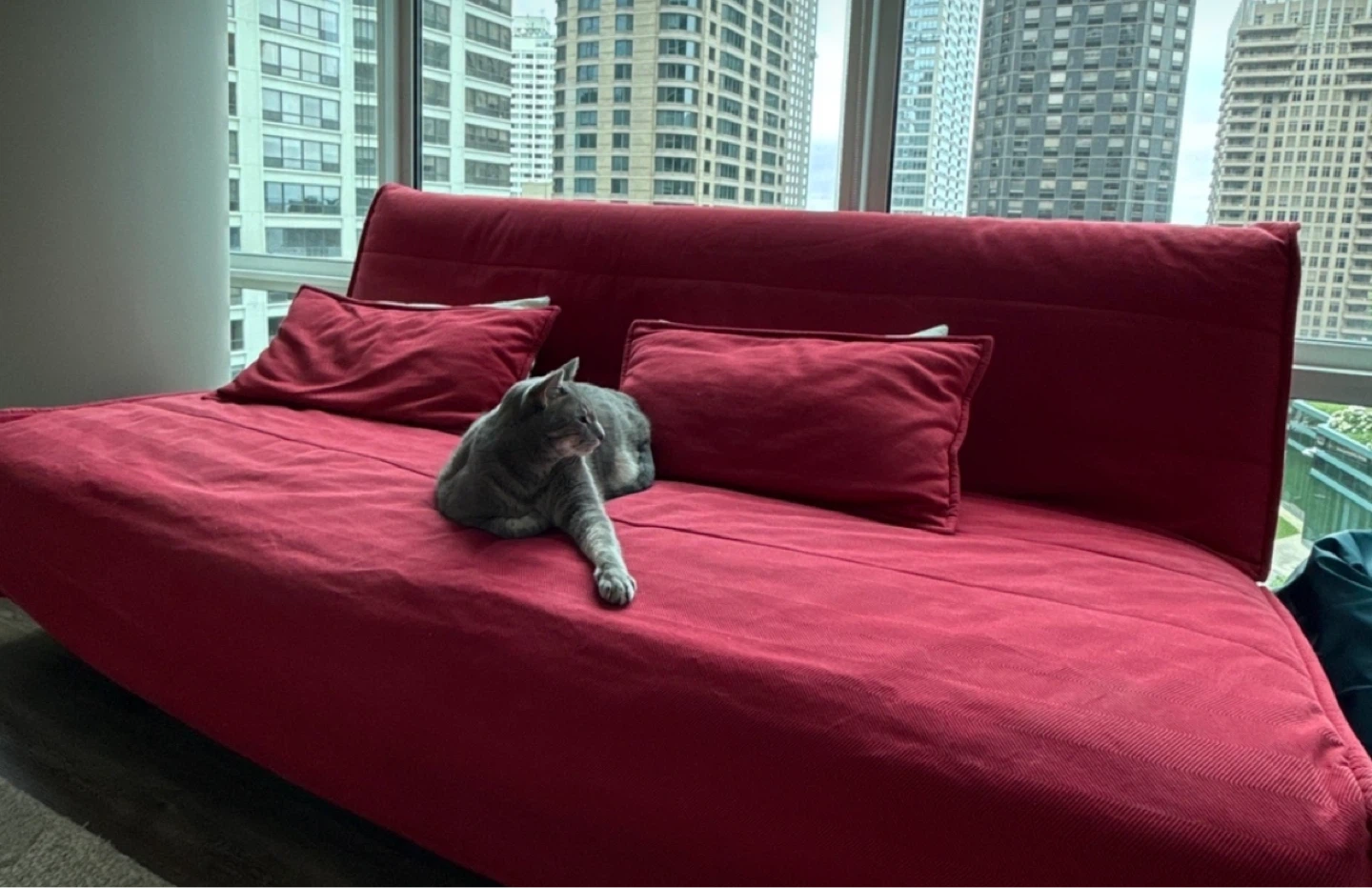 IKEA Red Convertible Sofa Bed with Pillows - photo 2