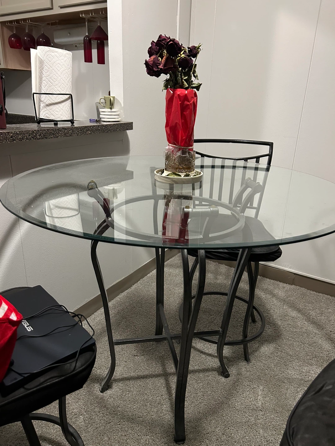 Black Swivel Bar Stool with Padded Seat - photo 2