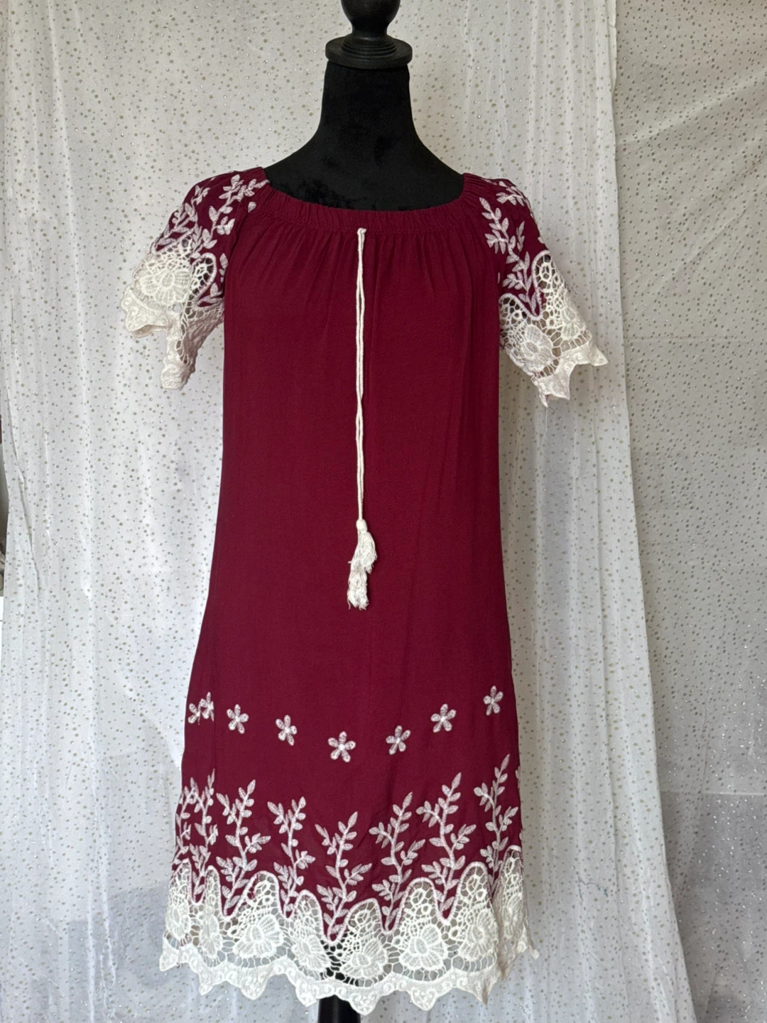 Maroon Embroidered Lace Dress