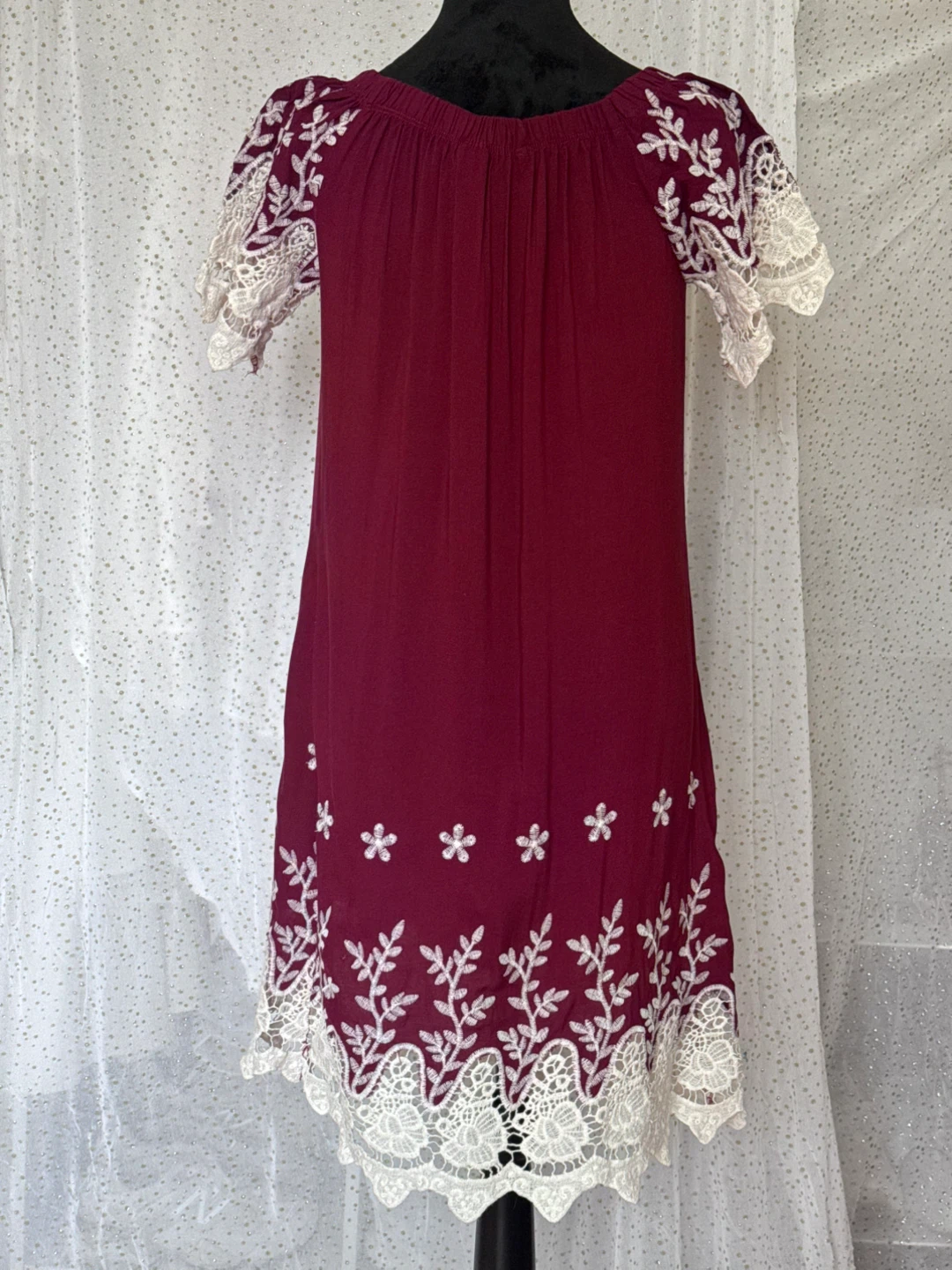 Maroon Embroidered Lace Dress - photo 2