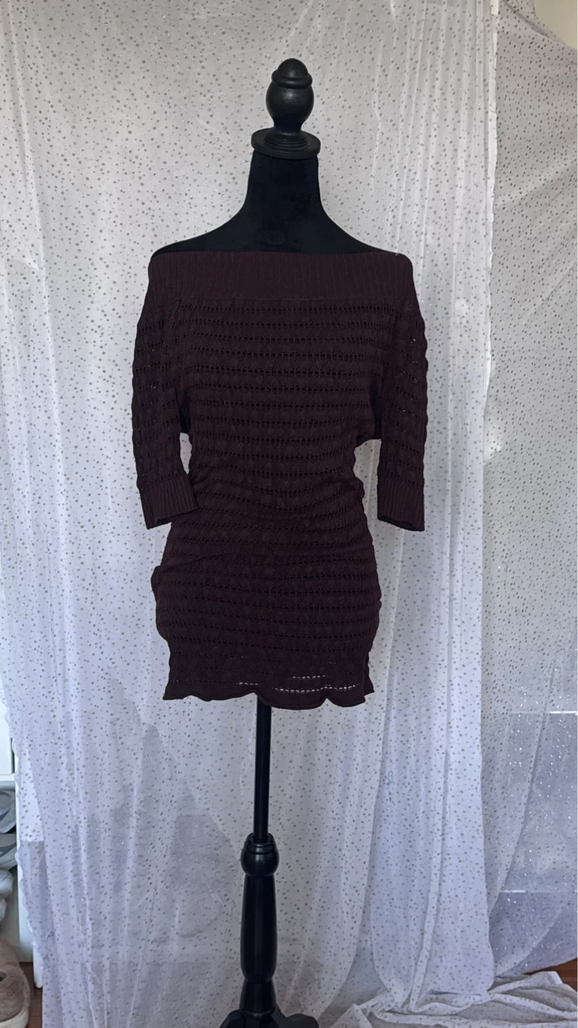 Le Château Brown Knit Off-the-Shoulder Sweater - Size S