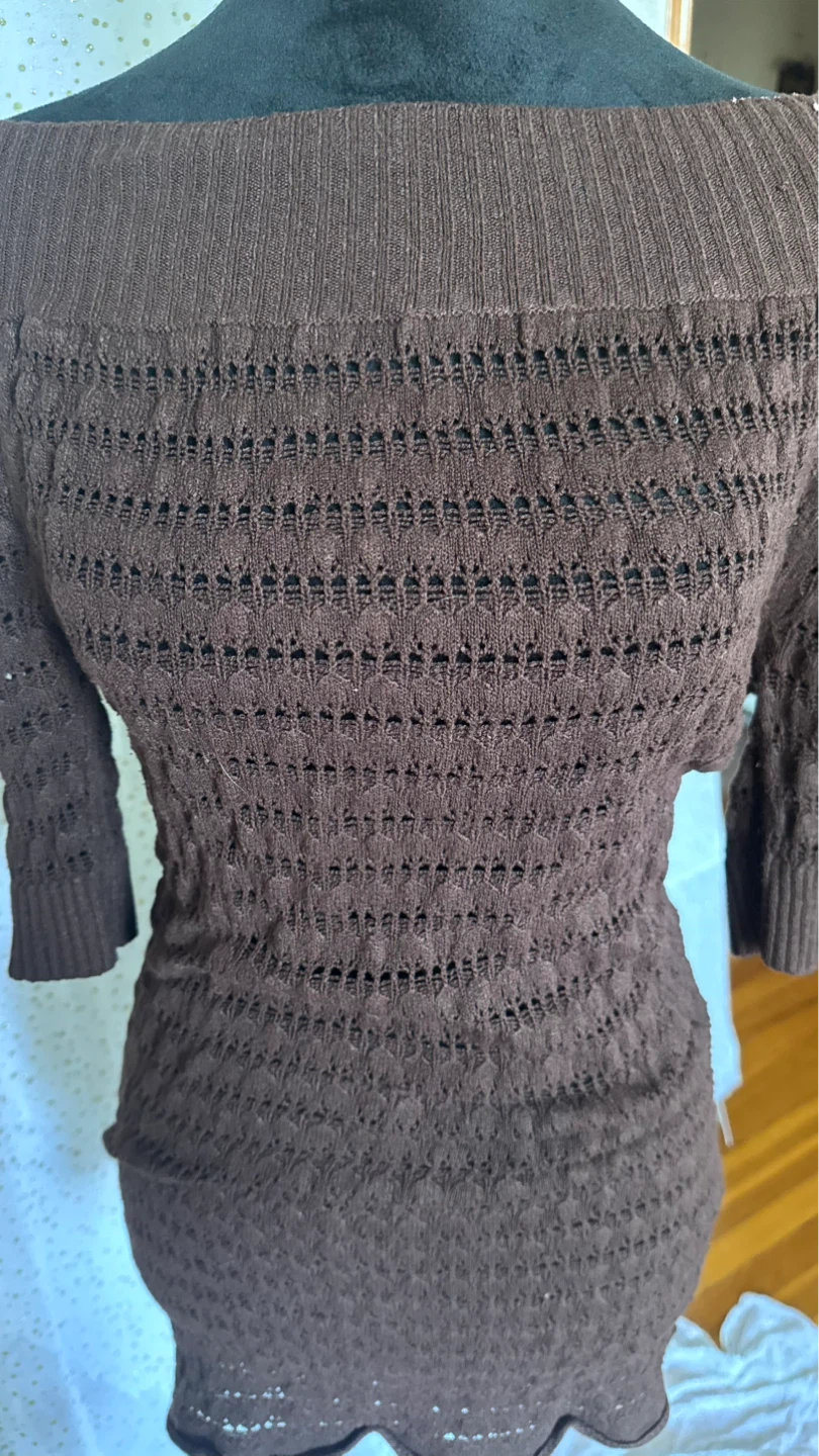 Le Château Brown Knit Off-the-Shoulder Sweater - Size S - photo 3