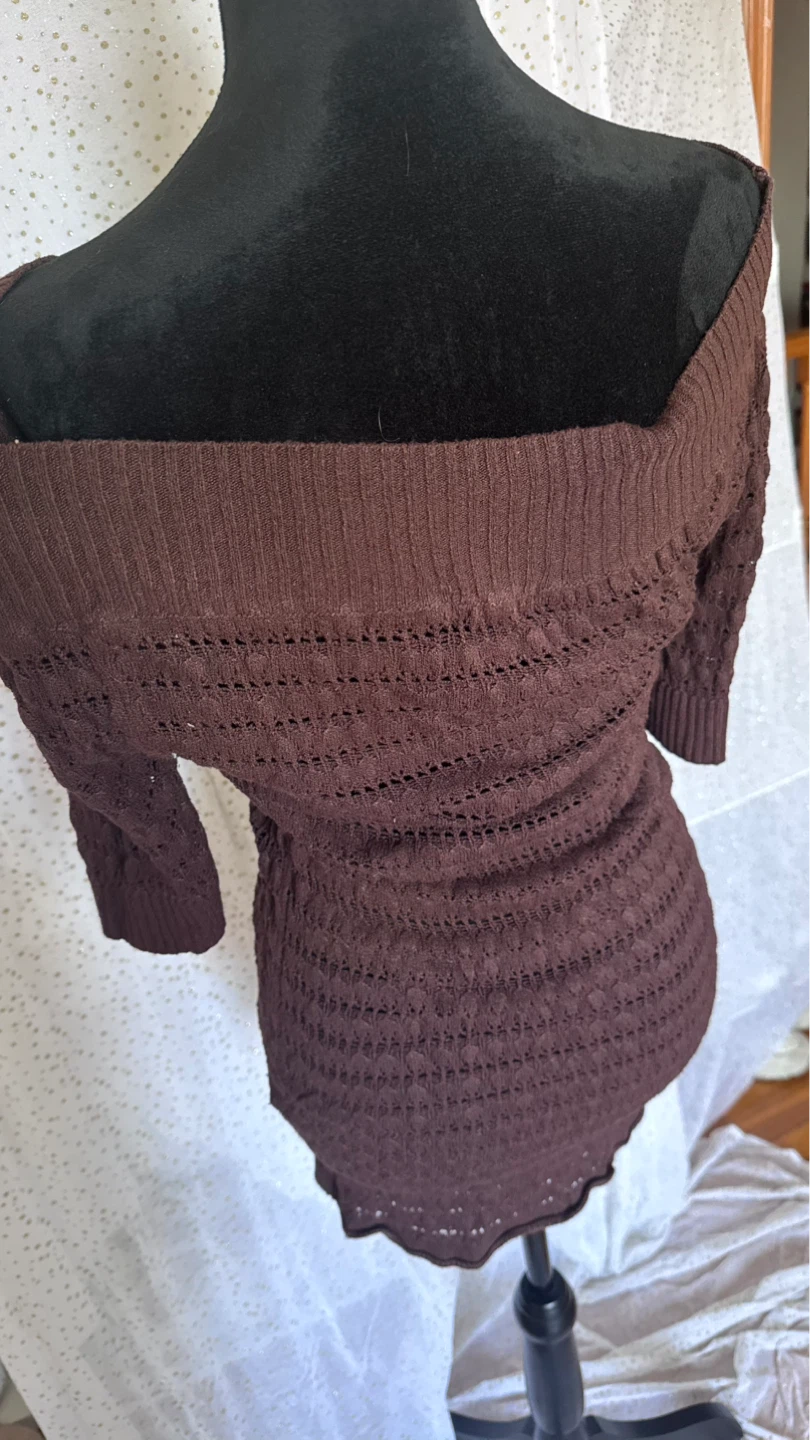 Le Château Brown Knit Off-the-Shoulder Sweater - Size S - photo 4