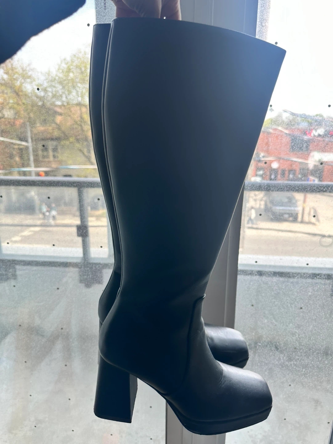 Black Faux Leather Knee-High Boots