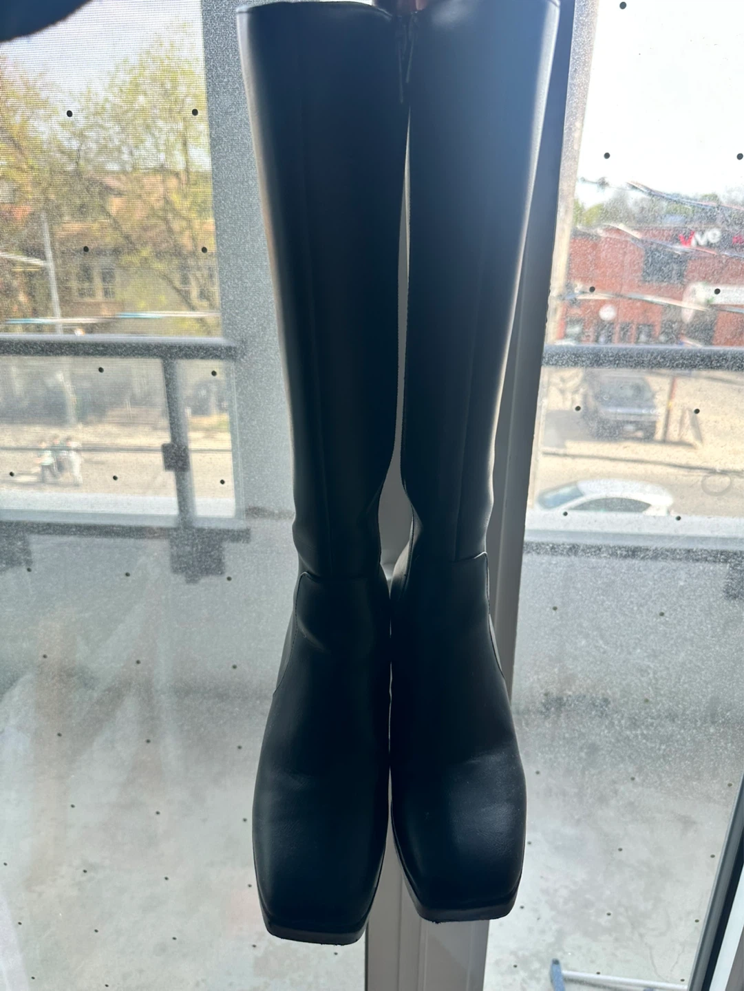 Black Faux Leather Knee-High Boots - photo 2