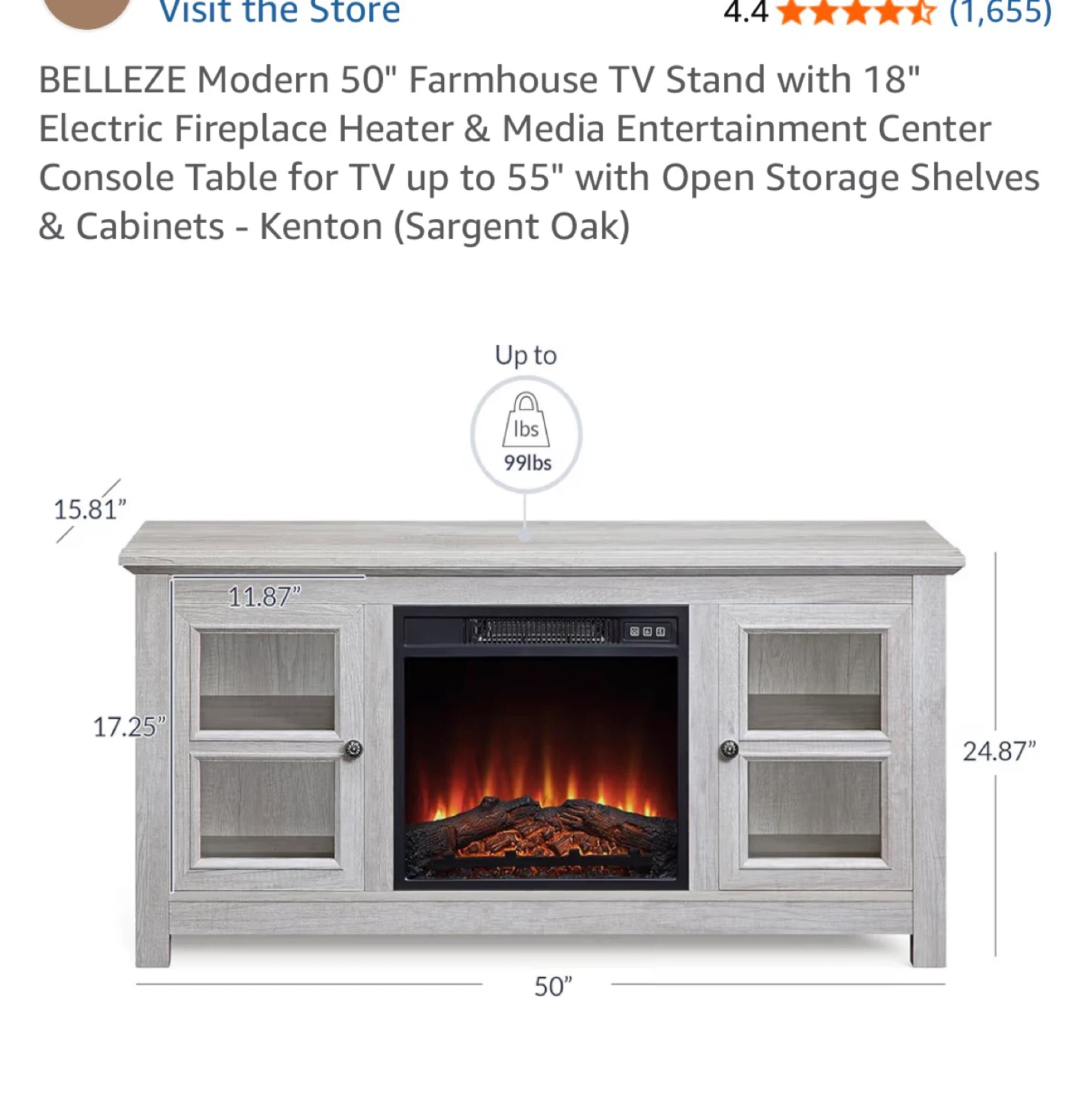 50" TV Stand with Electric Fireplace