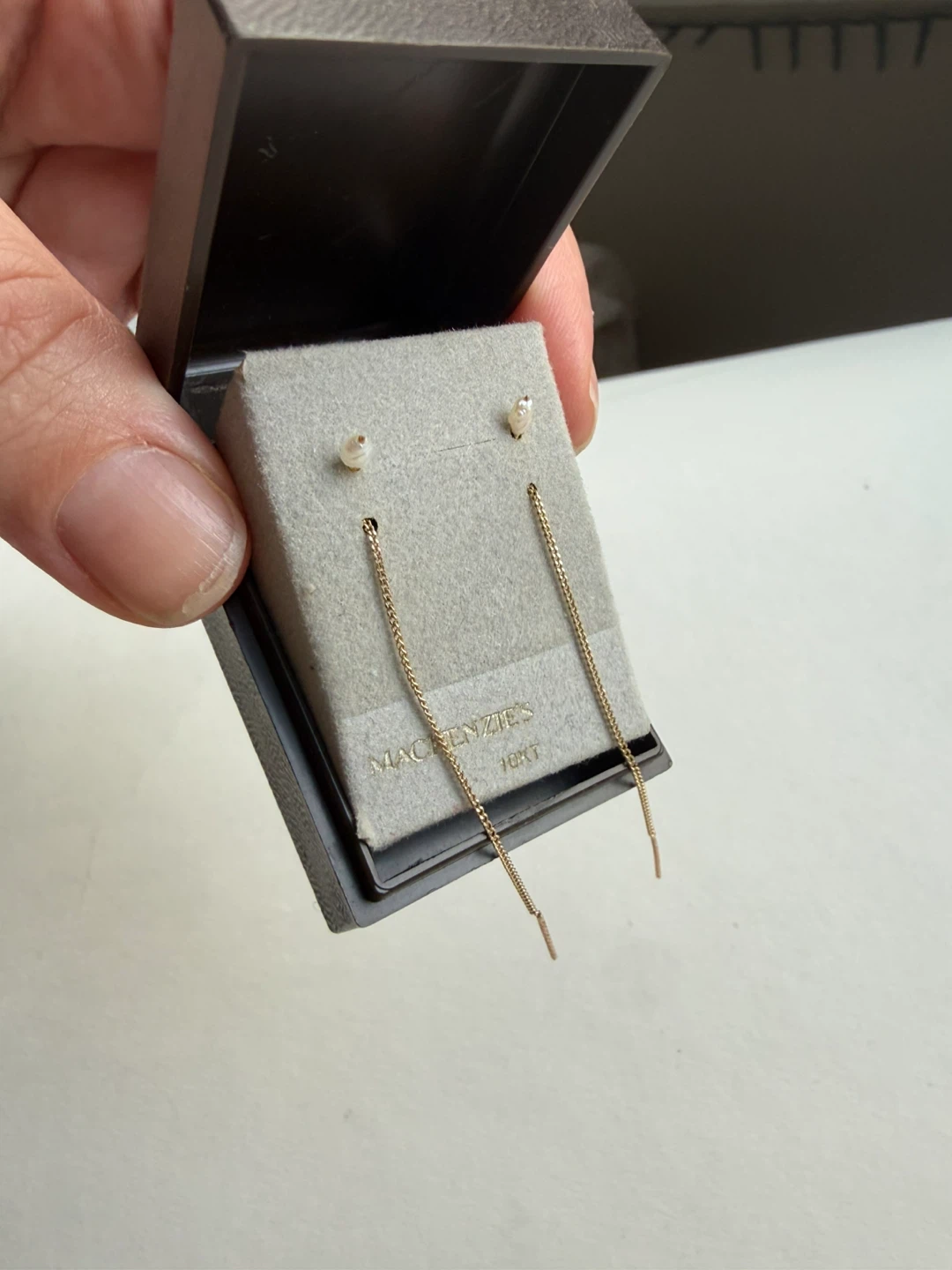 10K gold + pearl threader earrings - photo 3