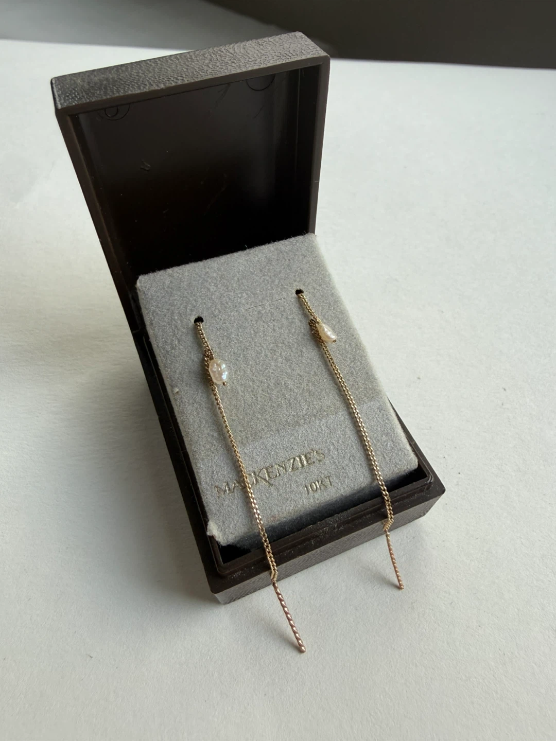 10K gold + pearl threader earrings