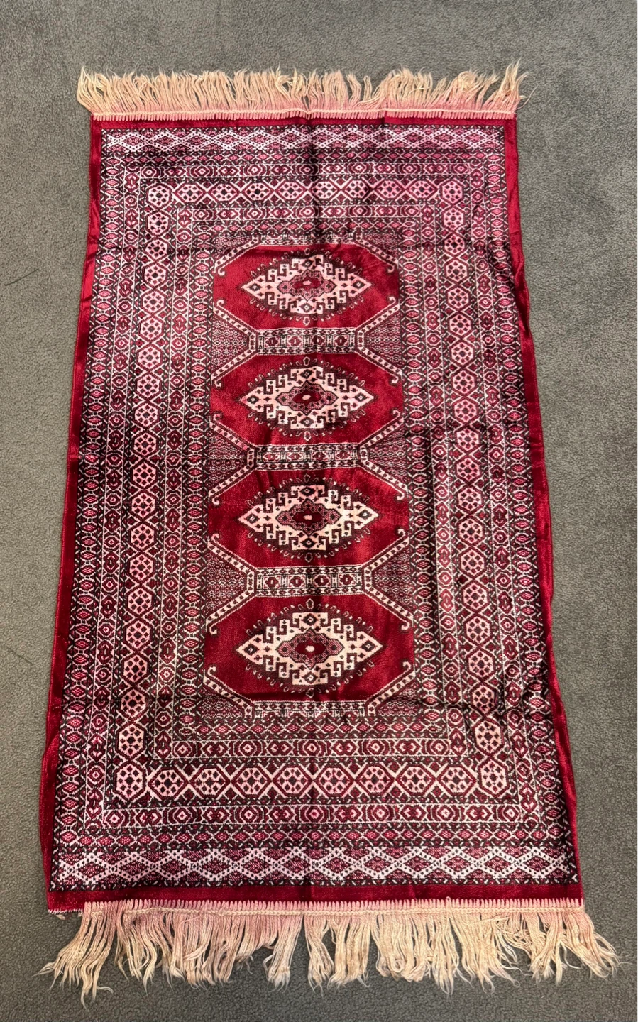 Red Geometric Patterned Rug with Fringes