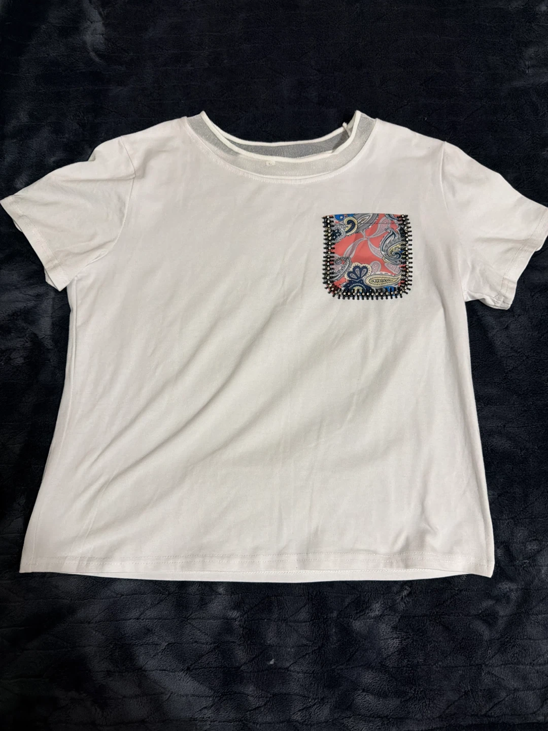 White T-Shirt with Decorative Pocket