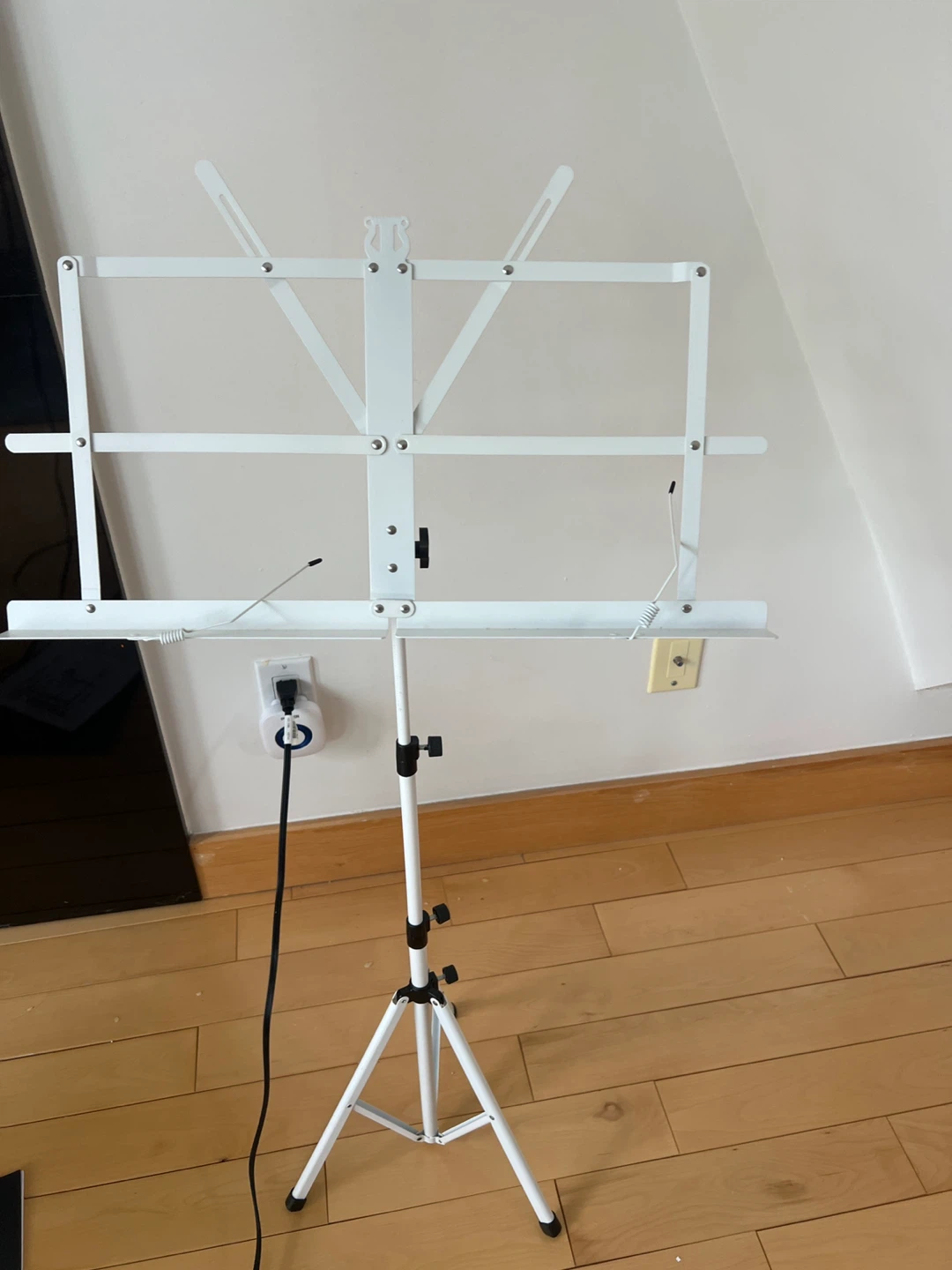 White Adjustable Music Stand with Clarinet Book