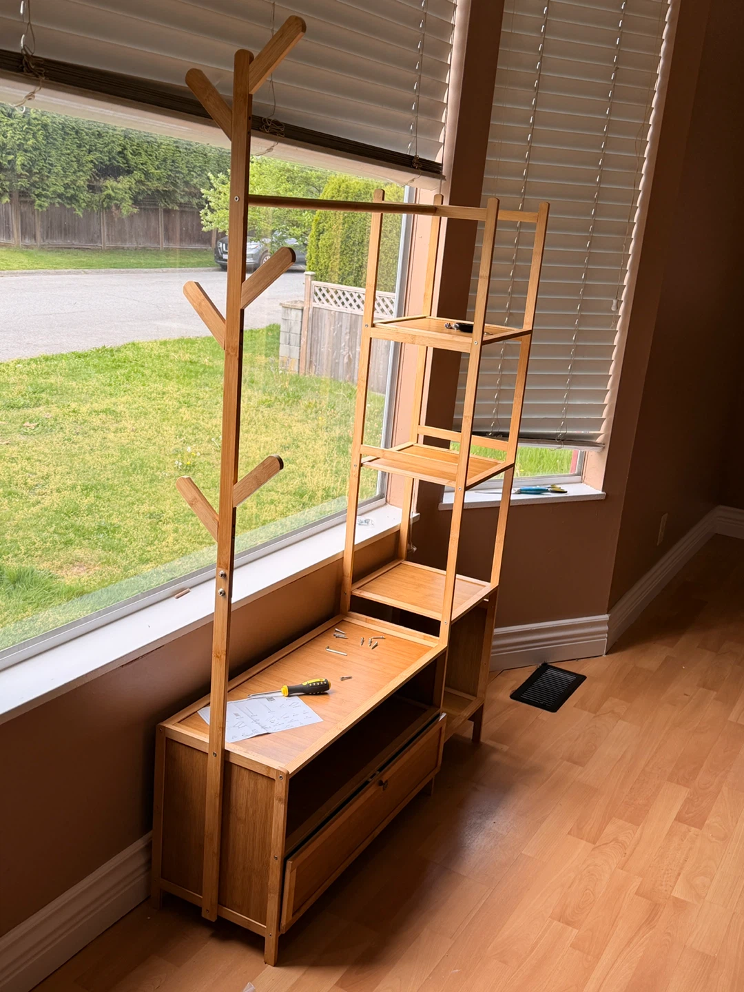 Bamboo Entryway Storage Shelf with Coat Rack