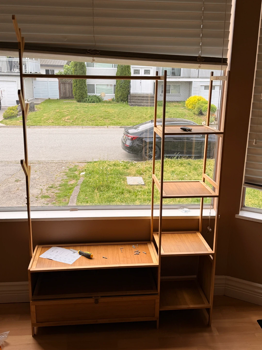 Bamboo Entryway Storage Shelf with Coat Rack - photo 2