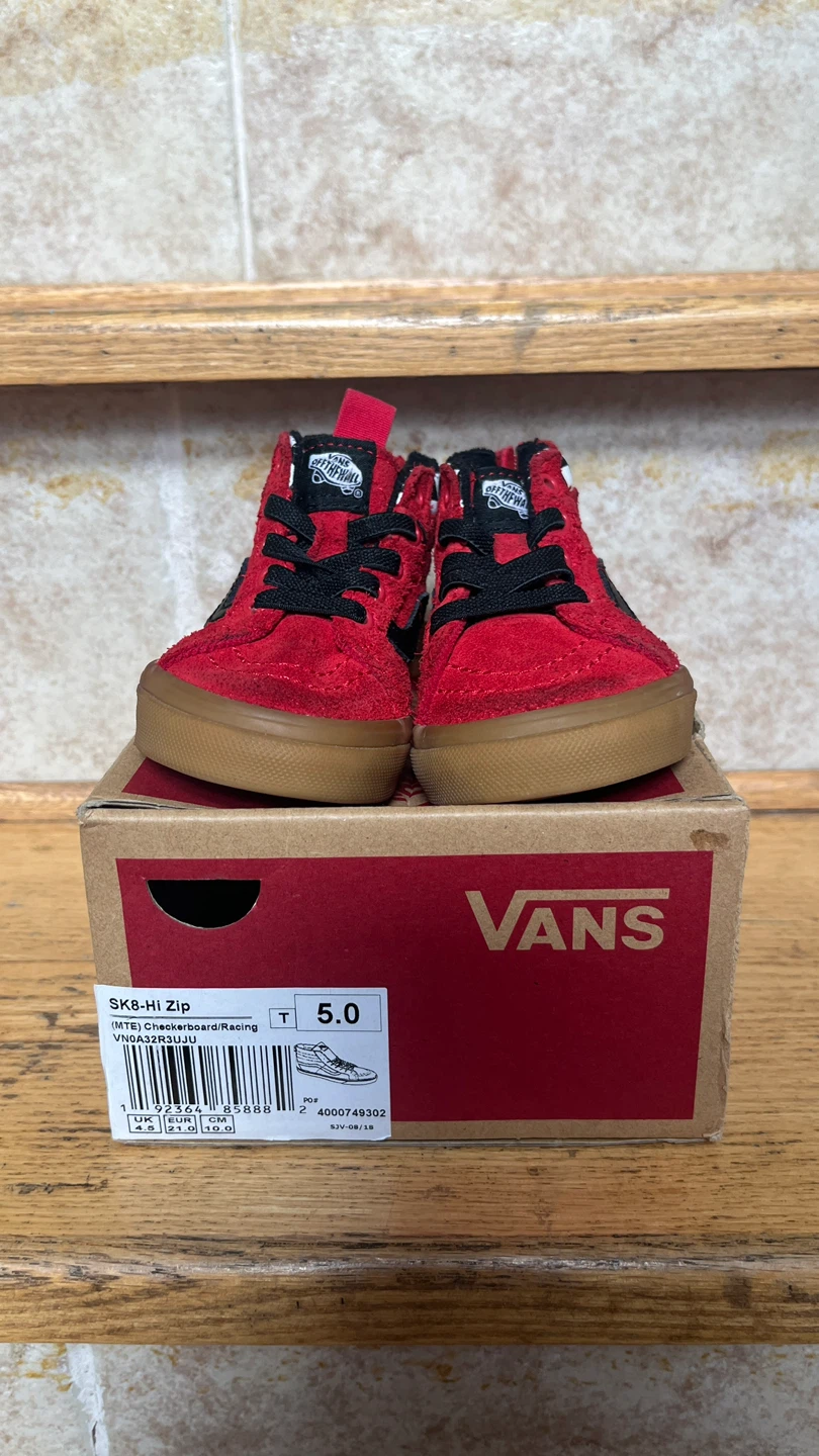 Vans SK8-Hi Zip Toddler Shoes - Red/Black Checkerboard Size 5