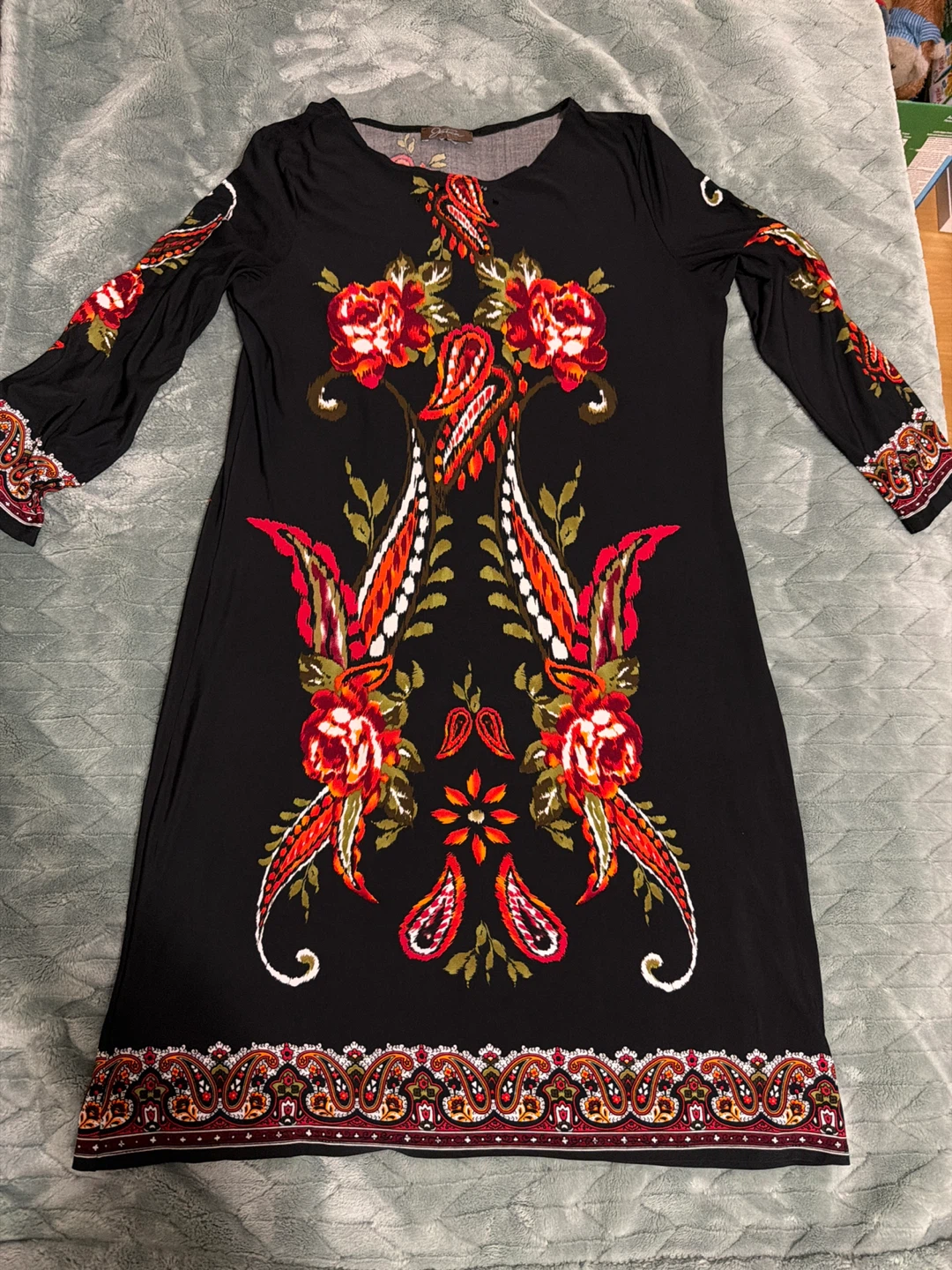 Black Dress with Floral and Paisley Print