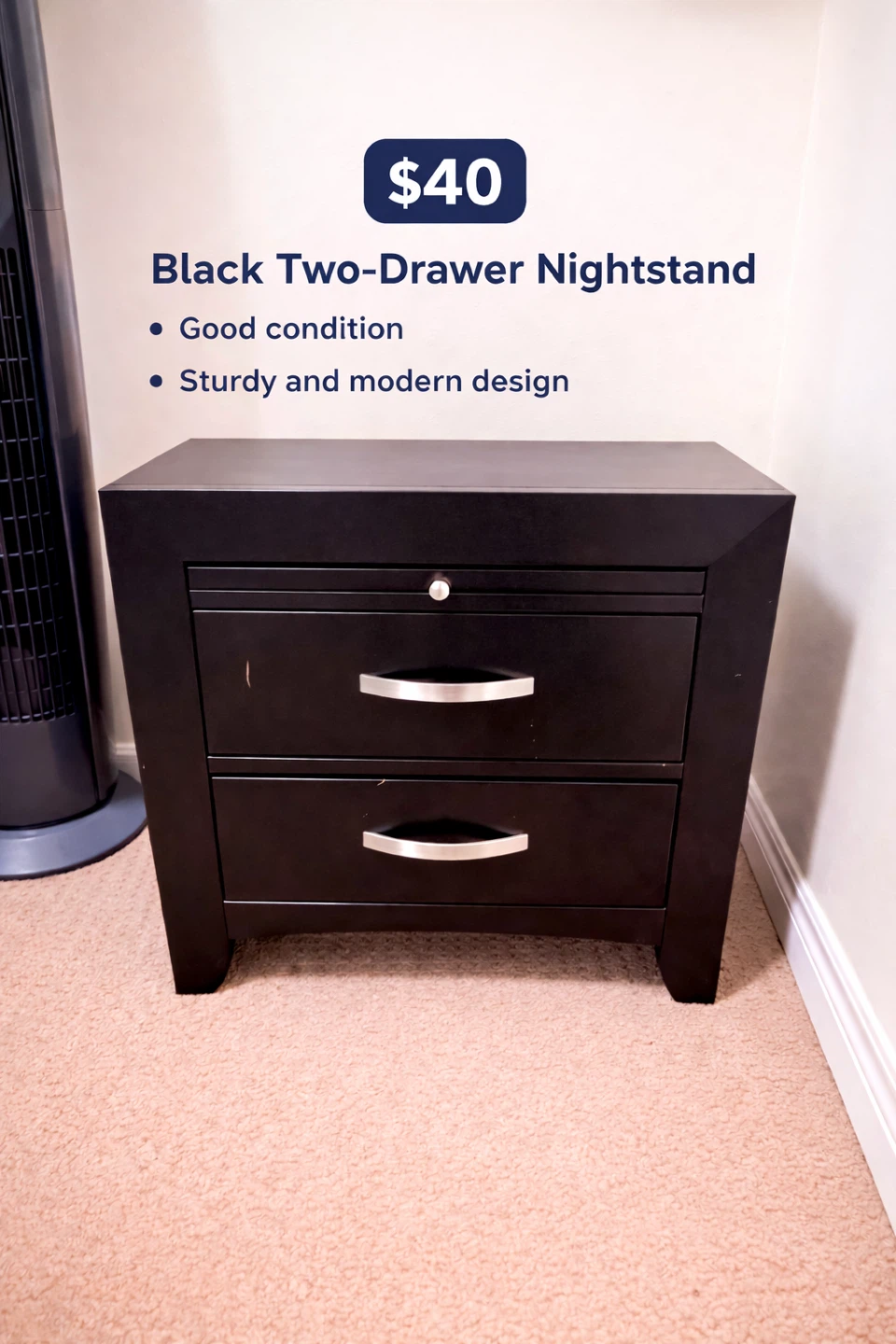 Black Two-Drawer Nightstand