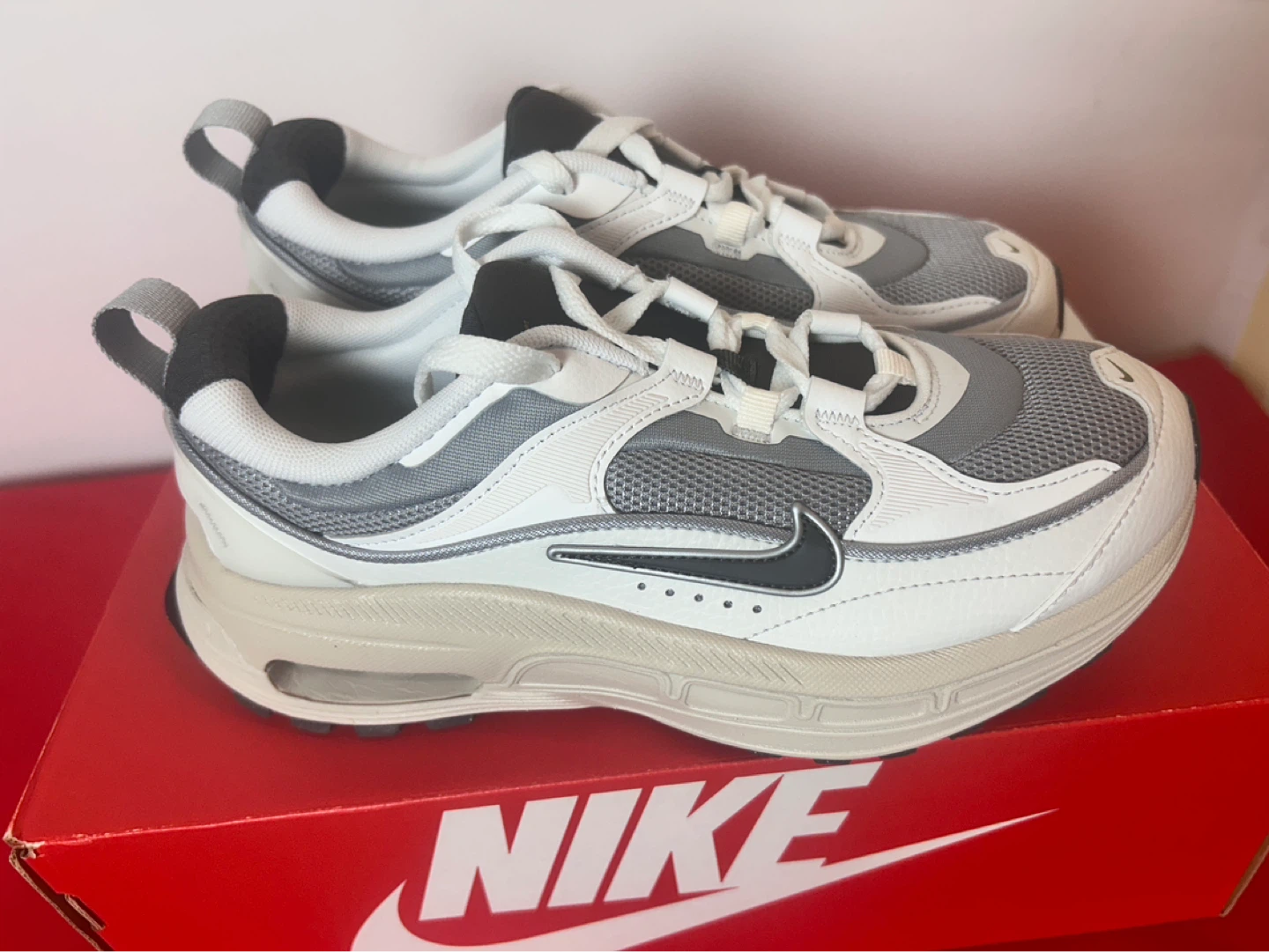 Nike White and Gray Running Sneakers.